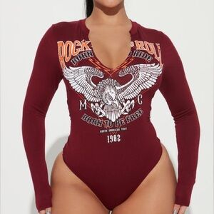 Fashion Nova Maroon Graphic Bodysuit